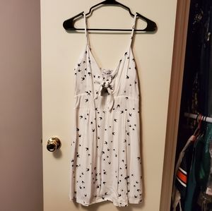 Purple Snow L white lined mini dress bird pattern